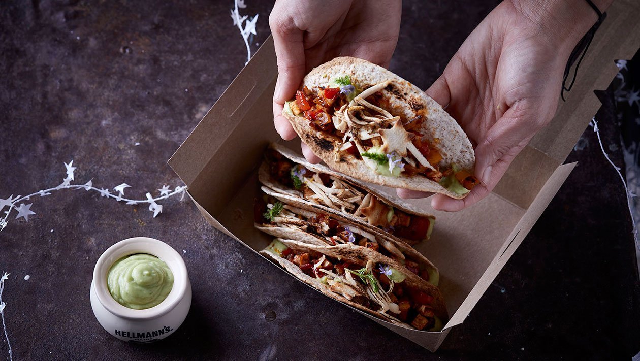 Tacos με Vegan Καγιανά (πρόταση για delivery)