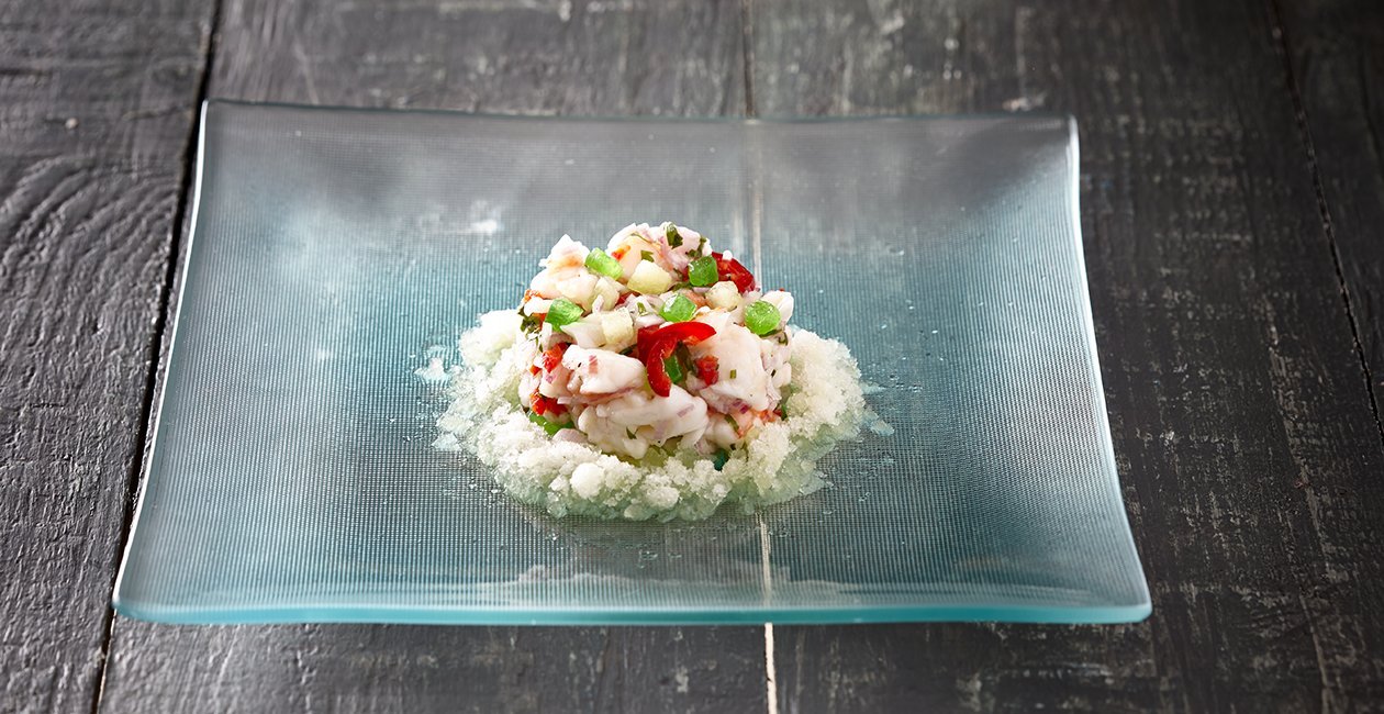 Γαρίδες Ceviche Αρωματισμένες με Πεπόνι και Γρανίτα από Πεπόνι